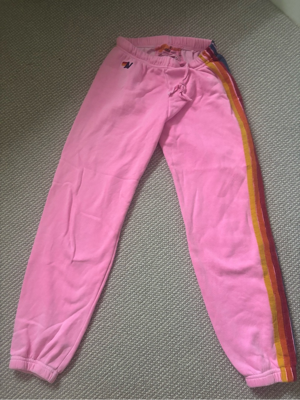 Aviator Nation Pink Joggers with Rainbow Side Stripes